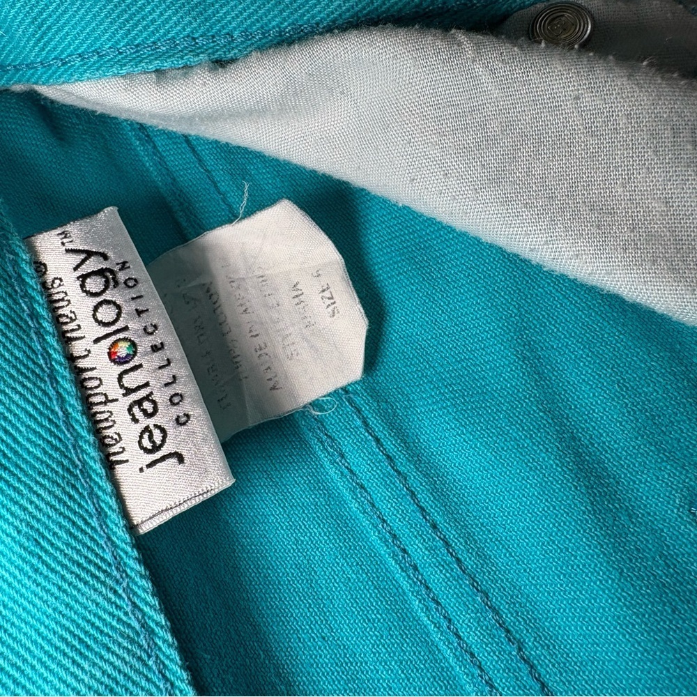 Vintage Bright Turquoise High-Waist Cotton Shorts - Picture 3 of 3